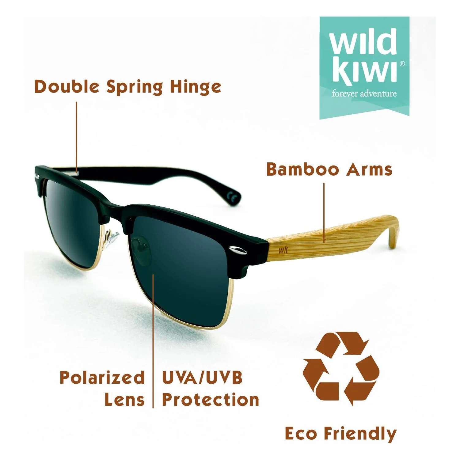 Bamboo Sunglasses Polarised for Men and Women - Club Master - Image 2