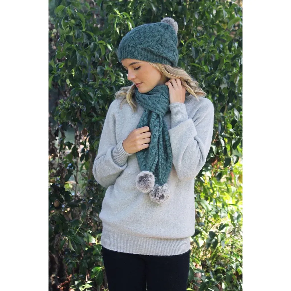 Possum Merino Cable Scarf with Pompom - Lothlorian Knitwear - Image 9