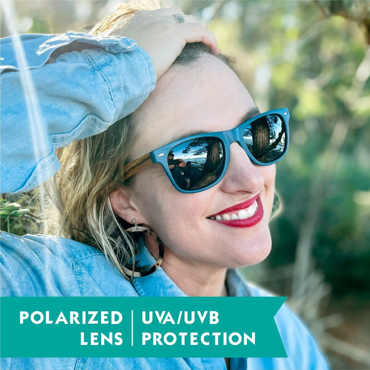 Wood Sunglasses Polarised for Men and Women - Dark Blue - Image 5